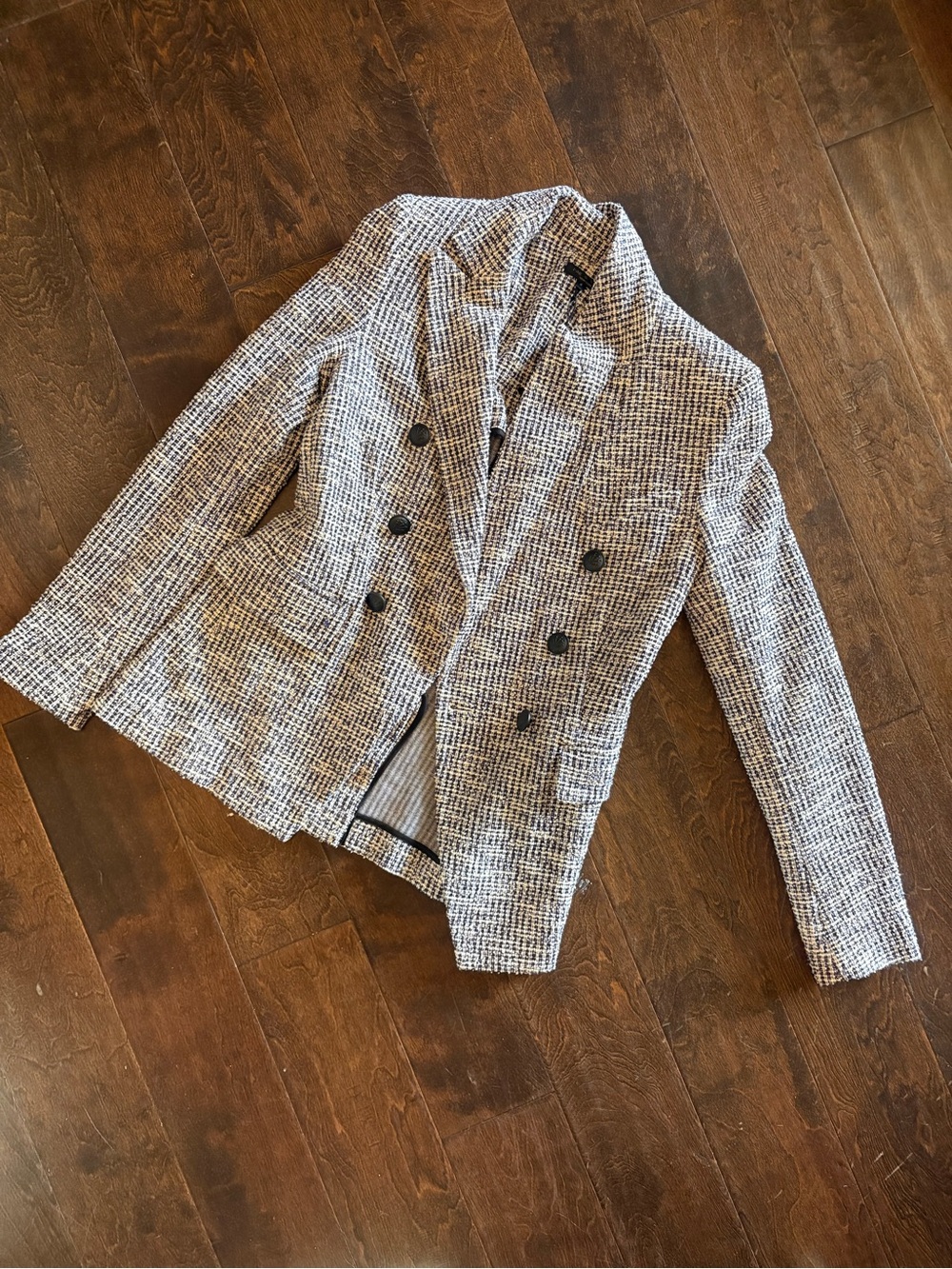 rag & bone Black and White Tweed Double-Breasted Blazer